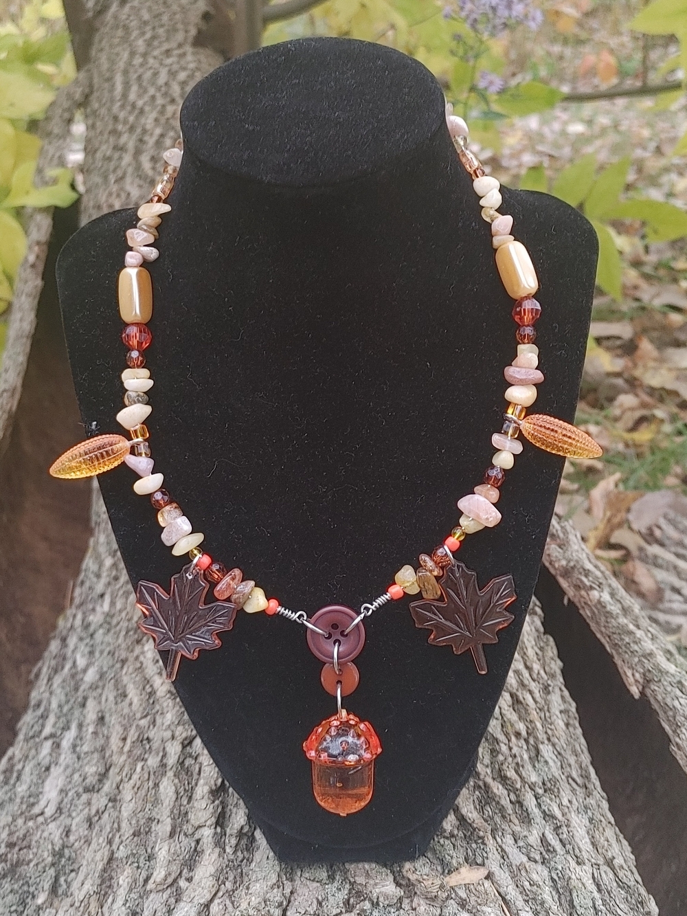 Autumn Leaf Pendant Necklace - Orange and Brown Women Jewelry